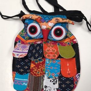 NIP, Colourful Fabric Owl Drawstring Bag/Purse